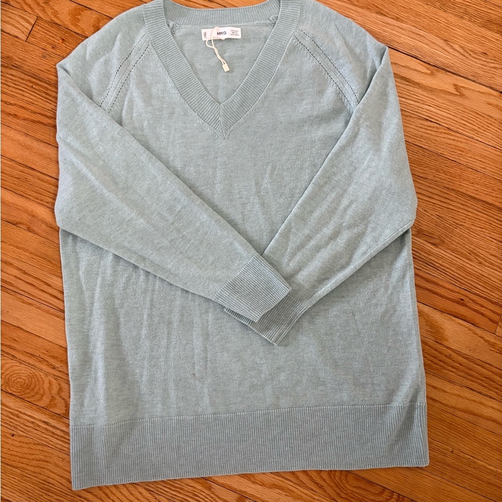 Mango Light Blue V-Neck Sweater